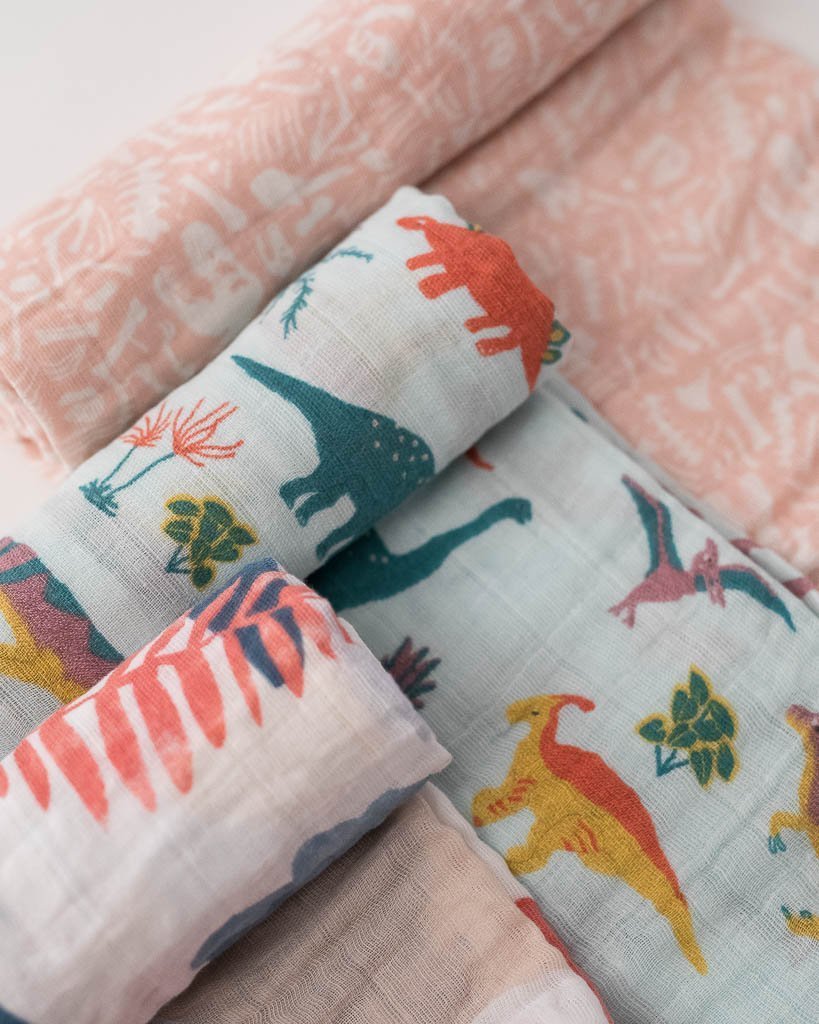 Little Unicorn Cotton 3 Pack Muslin Swaddles Embroidasaurus